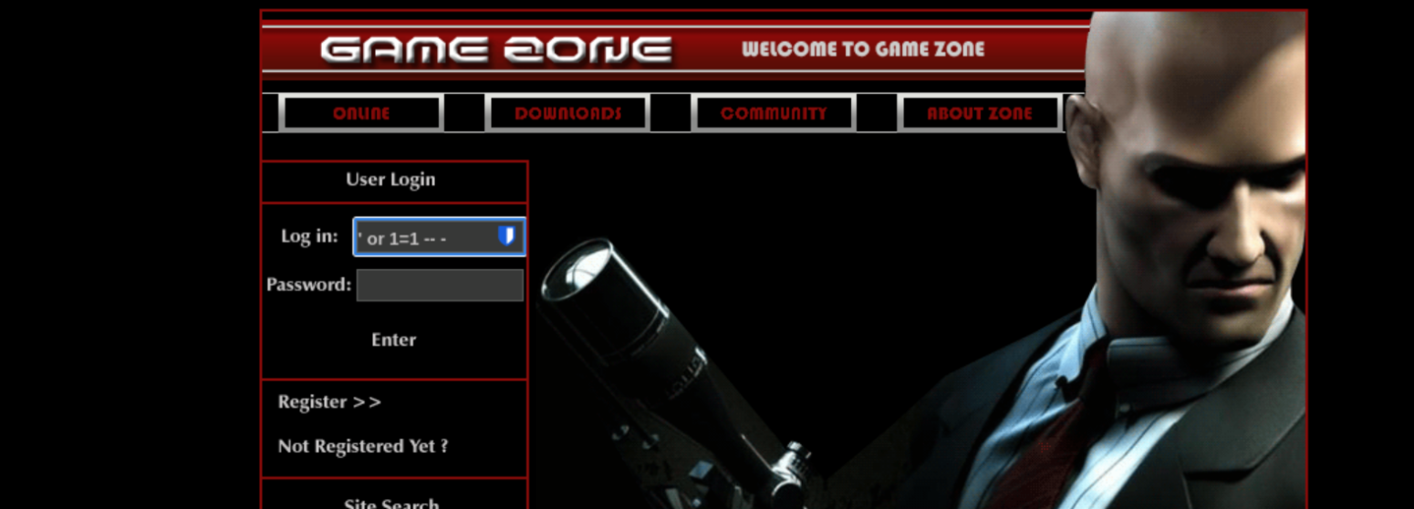 login form with SQLi payload entered in the username field
